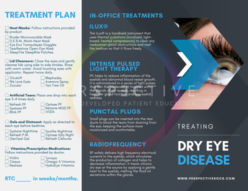 customizable dry eye treatment brochure for optometrists with treatment plan of home remedies and in office perspective docs