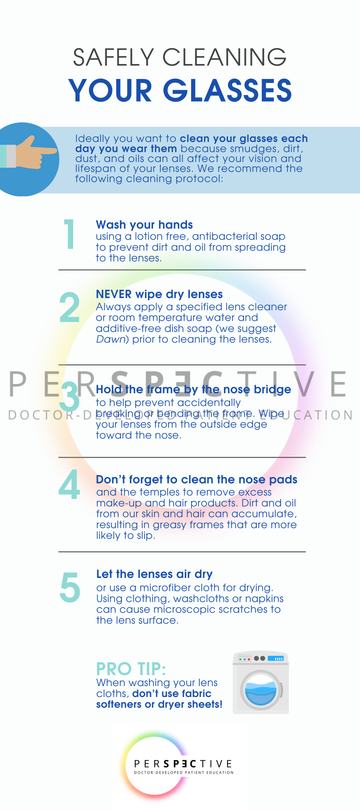 dispensary rack card on how to care for your glasses for optometrists and opticians optical shop perspective docs