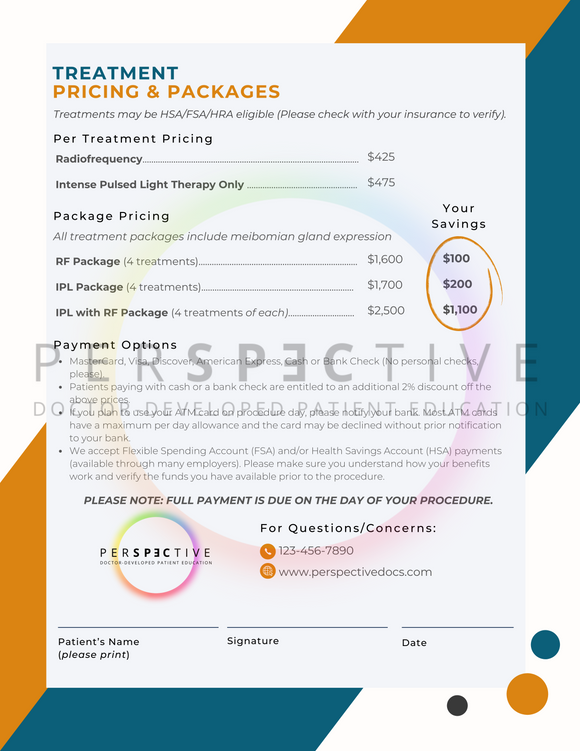 ipl and radiofrequency treatment pricing and package form customizable for optometrists dry eye clinic perspective docs
