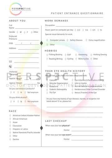 patient health questionnaire for optometry office patient intake form doctors office ophthalmology perspective docs 