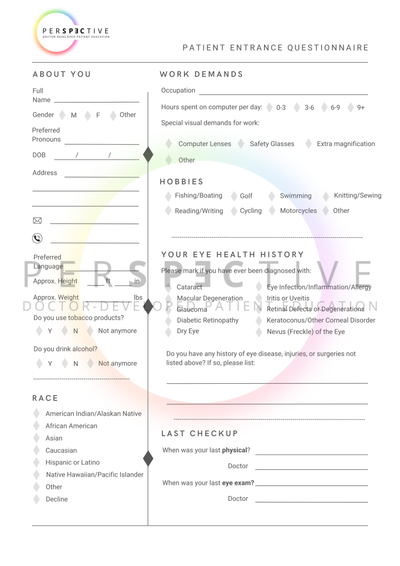 patient health questionnaire for optometry office patient intake form doctors office ophthalmology perspective docs 