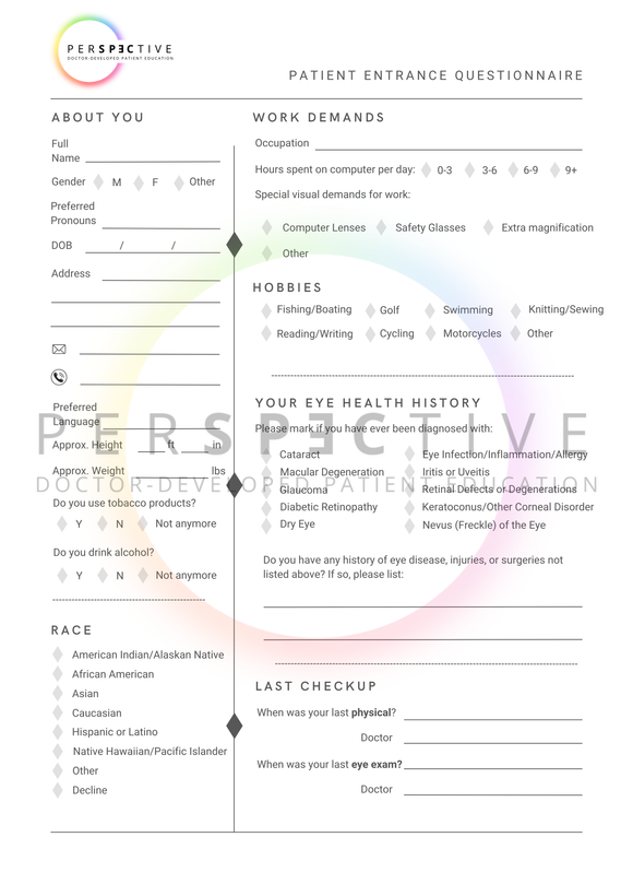 patient health questionnaire for optometry office patient intake form doctors office ophthalmology perspective docs 