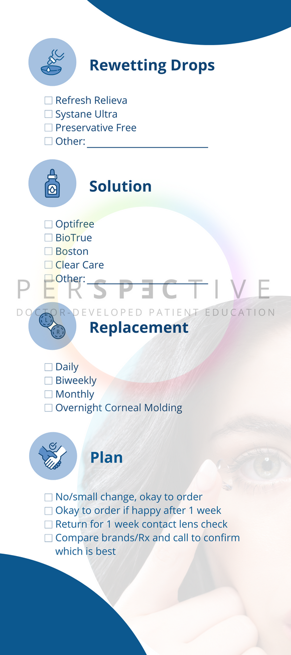 rack card personalized contact lens regimen for optometry office optical contact lens care perspective docs