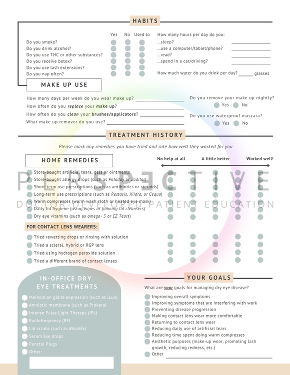 dry eye patient intake form for optometry office patient questionnaire dry eye disease ophthalmology doctors office forms perspective docs