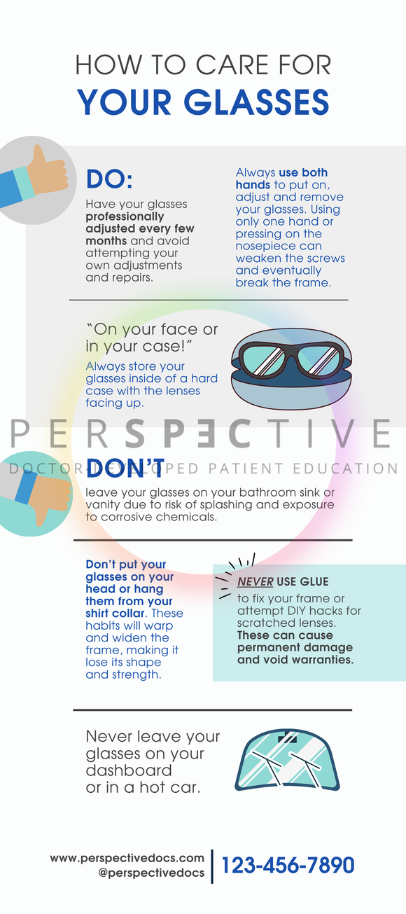 dispensary rack card on how to care for your glasses for optometrists and opticians optical shop perspective docs