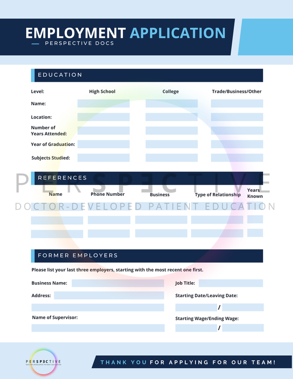 employment application for optometry private practice medical practice medical clinic ophthalmology health care manager employer form perspective docs