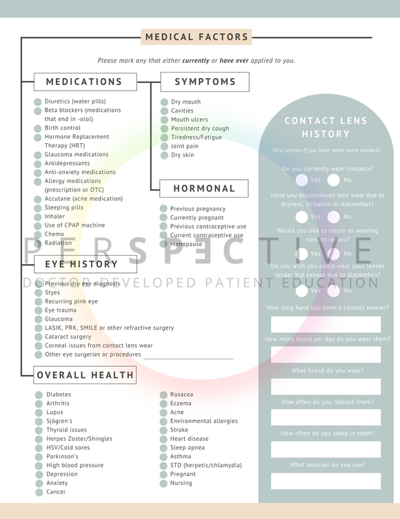 dry eye patient intake form for optometry office patient questionnaire dry eye disease ophthalmology doctors office forms perspective docs