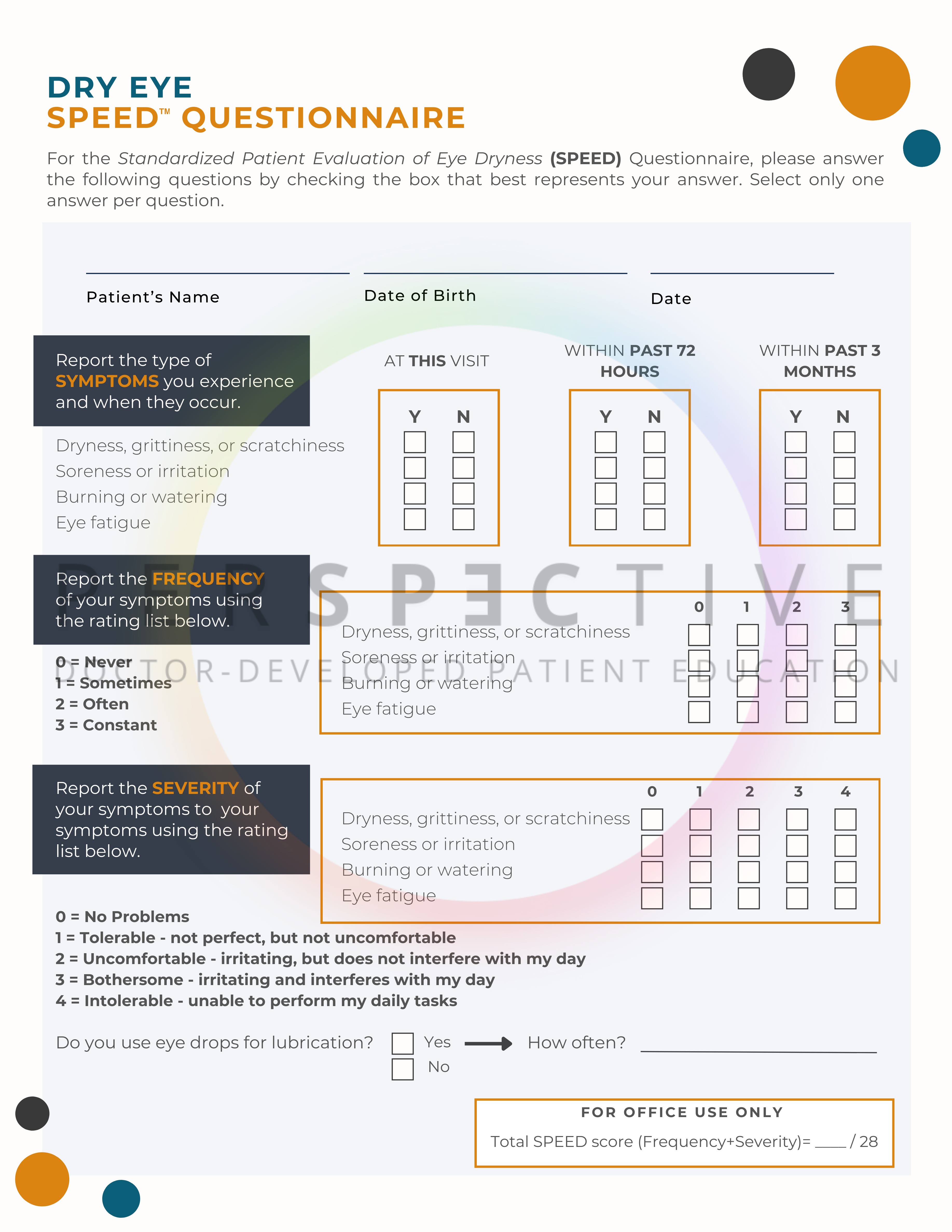 dry eye questionnaire DEQ-5 branded customized form for optometry practice dry eye clinic perspective docs 