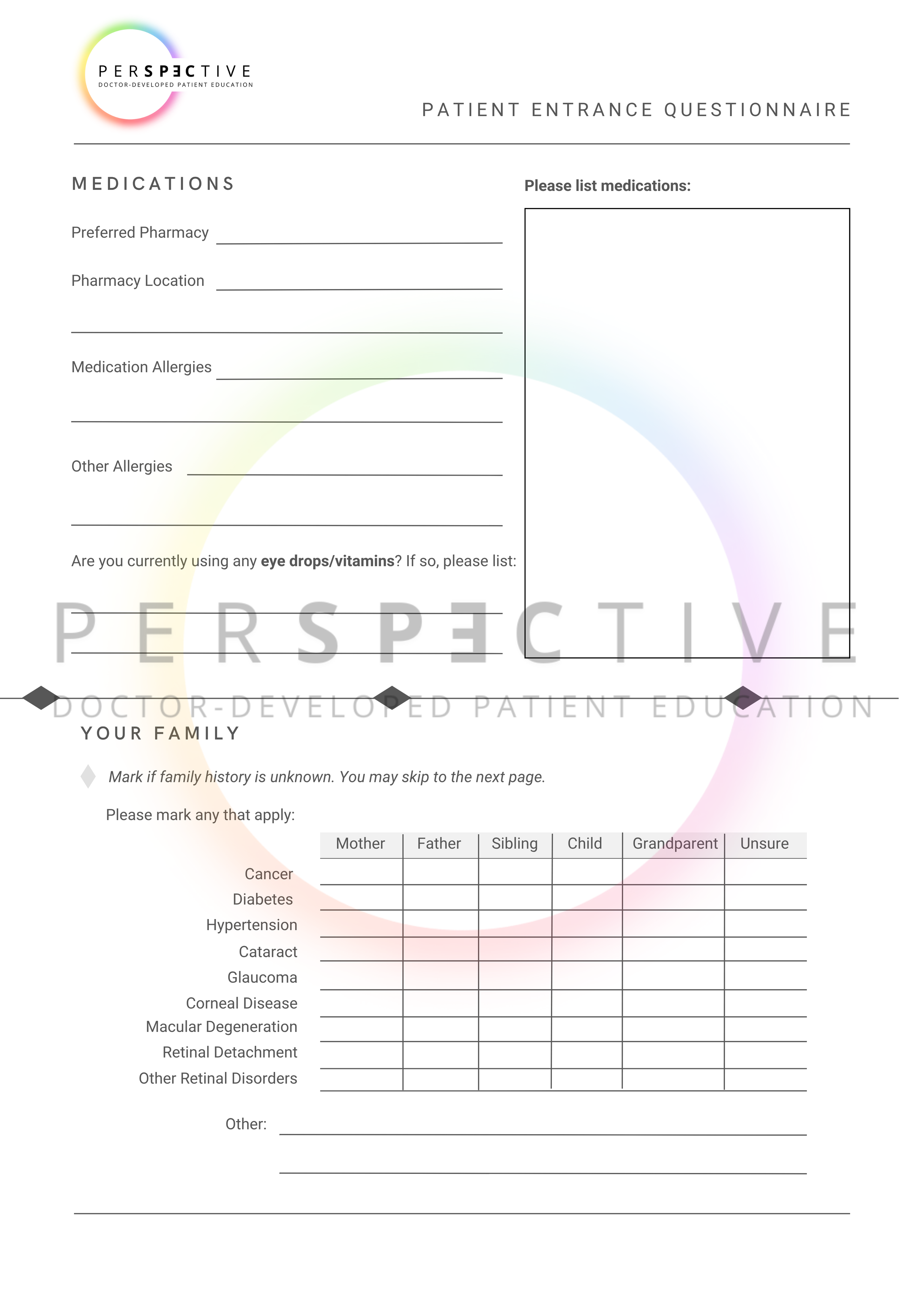 patient health questionnaire for optometry office patient intake form doctors office ophthalmology perspective docs 