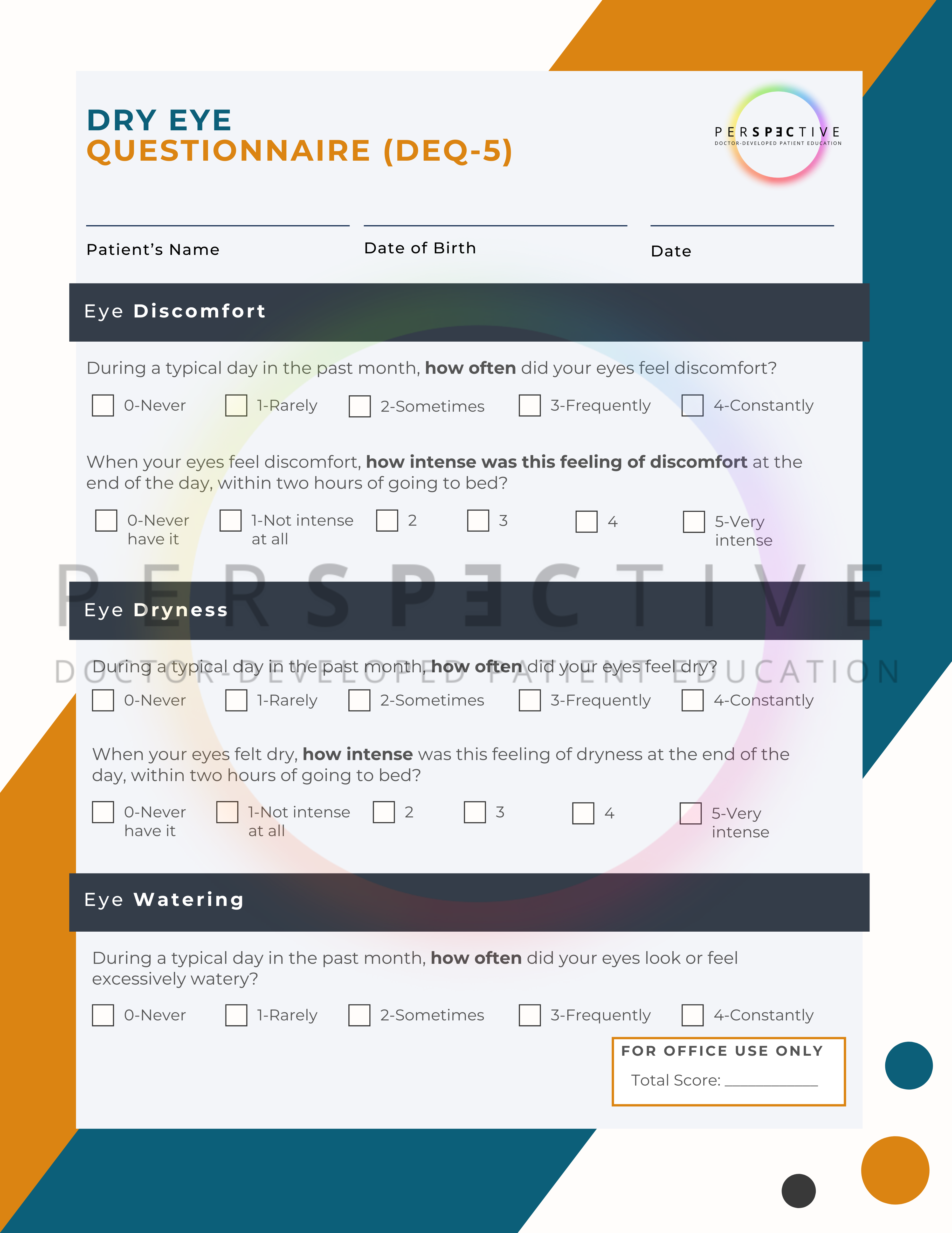 dry eye speed questionnaire customized and branded for optometry office dry eye clinic perspective docs