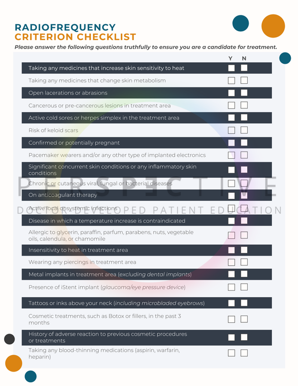 radiofrequency criterion checklist branded for optometry office dry eye clinic perspective docs