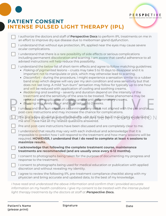 patient consent form for intense pulsed light therapy ipl dry eye clinic optometry practice therapy perspective docs