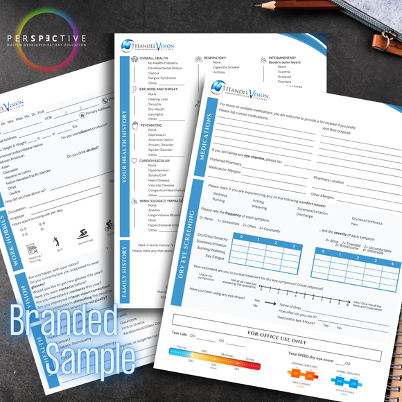 branded condensed modern patient intake form for optometrists optometry office ophthalmology doctors office patient questionnaire form perspective docs