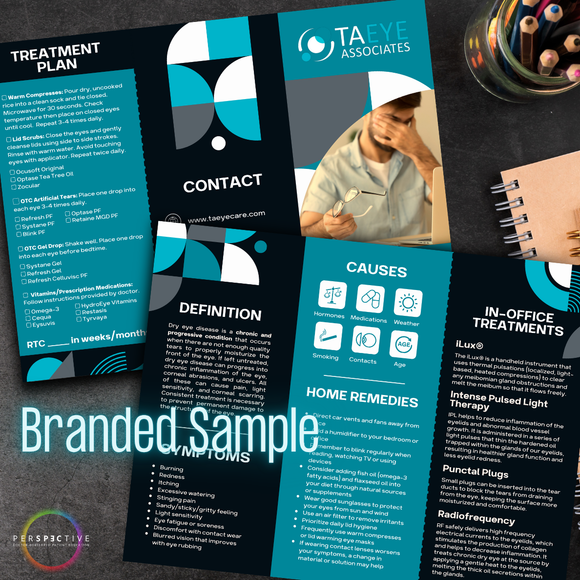 branded dry eye treatment brochure for optometrists with home remedies treatment plan and in office treatments perspective docs