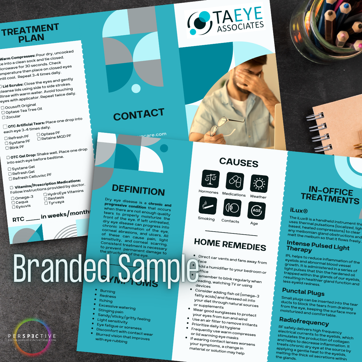 branded dry eye treatment brochure for optometrists with home remedies treatment plan and in office treatments perspective docs