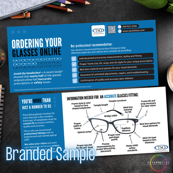 branded sample of ordering glasses online rack card template for optometrists