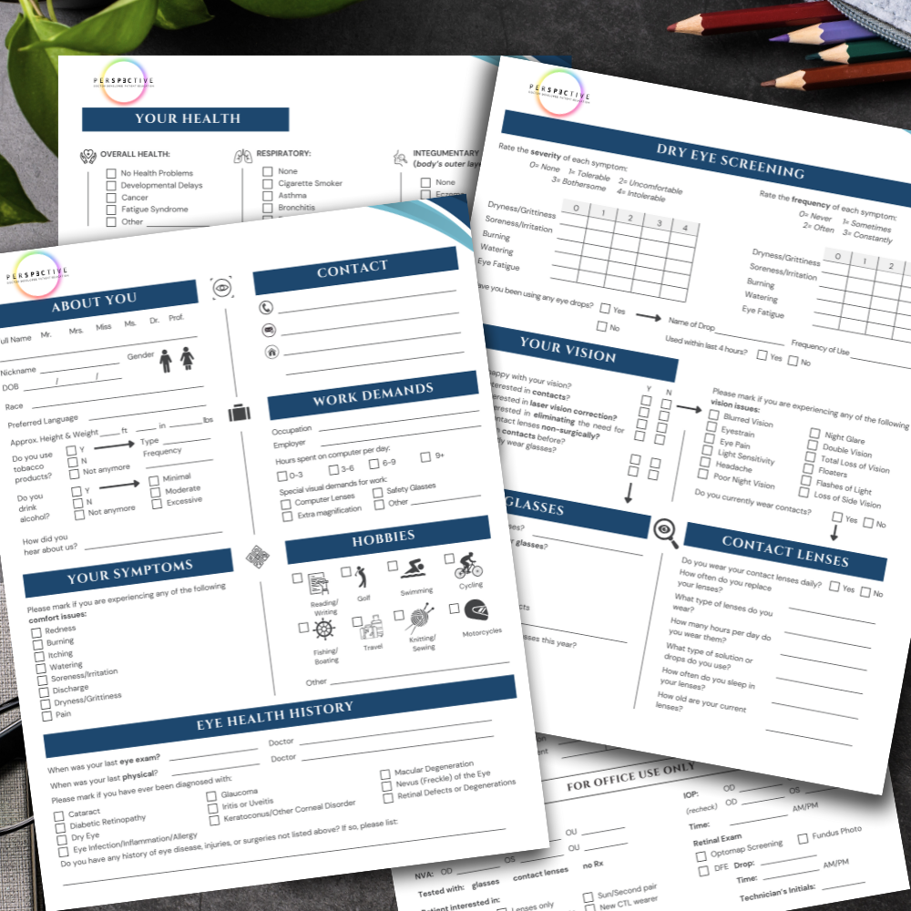 comprehensive patient intake form for optometrists optometry optical office ophthalmology perspective docs 