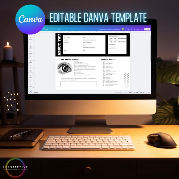 modern patient intake form for optometrists optometry office ophthalmology optical form perspective docs editable cava template