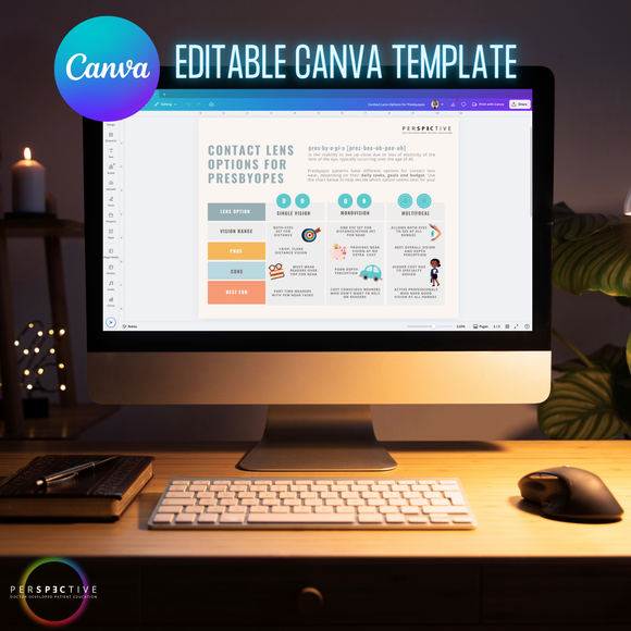 contact lens options for presbyope comparison chart for optometrists optical perspective docs editable canva template