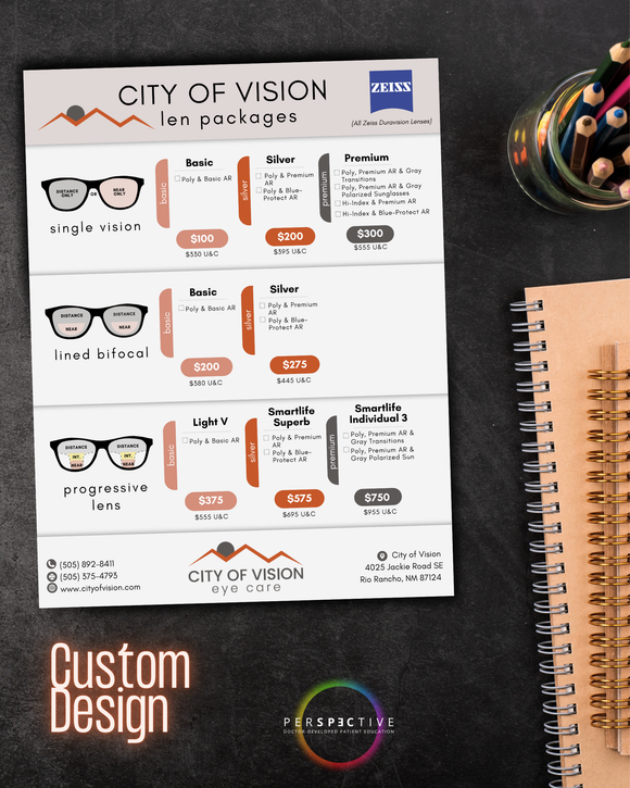 custom design sample for perspective docs optometry office forms intake forms patient education brochures customized for eye doctor branding