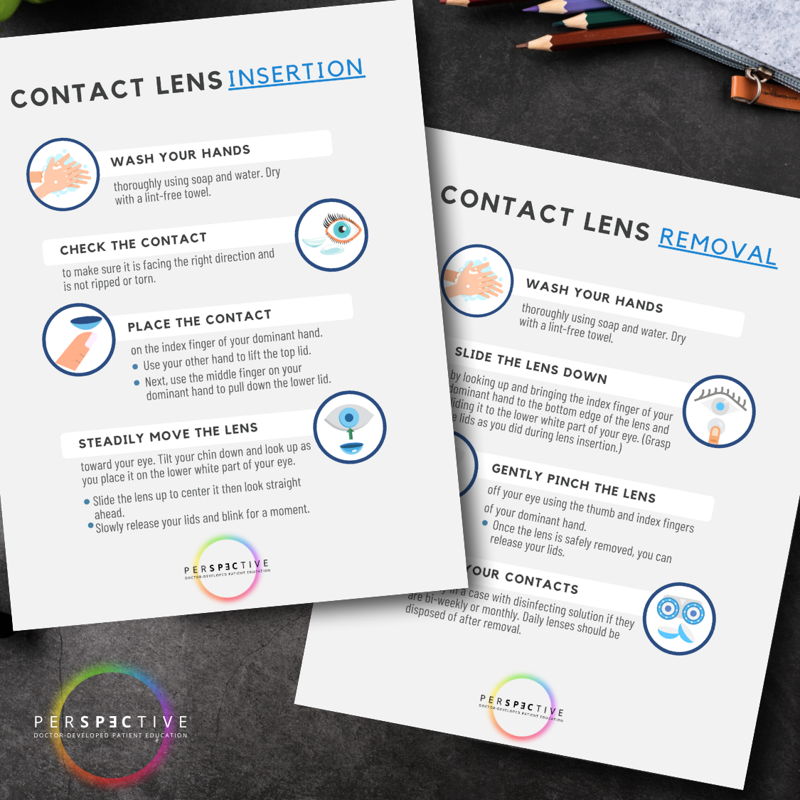 contact lens insertion and removal printable for optometrists contact lens training optical doctor office perspective docs