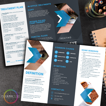 customizable dry eye treatment brochure for optometrists with treatment plan of home remedies and in office perspective docs