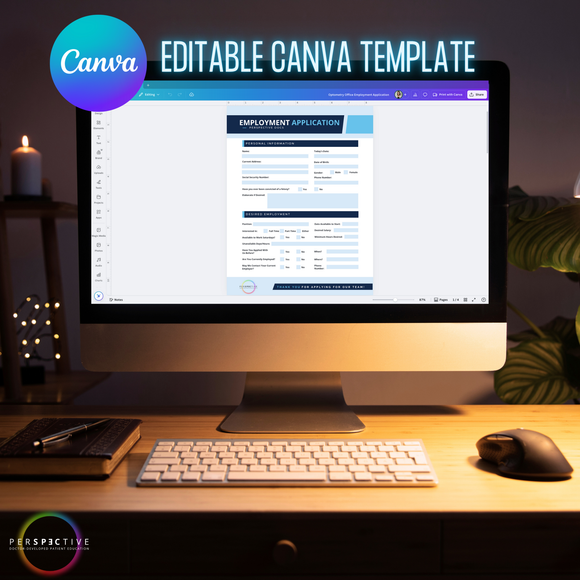 employment application for optometry private practice medical practice medical clinic ophthalmology health care manager employer form perspective docs editable canva template