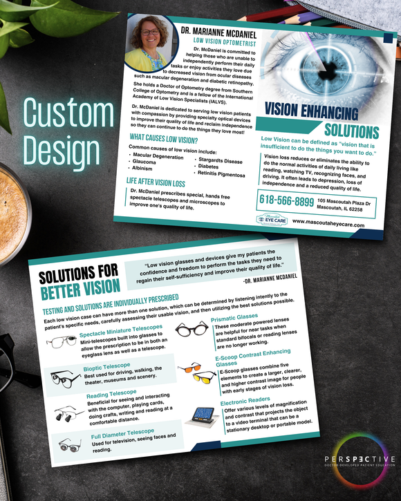 custom design sample for perspective docs optometry office forms intake forms patient education brochures customized for eye doctor branding