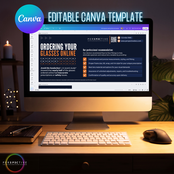 optical dispensary card for ordering glasses online perspective docs canva template editable