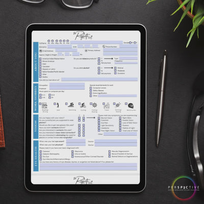 condensed modern patient intake form for optometrists optometry office ophthalmology doctors office patient questionnaire form perspective docs