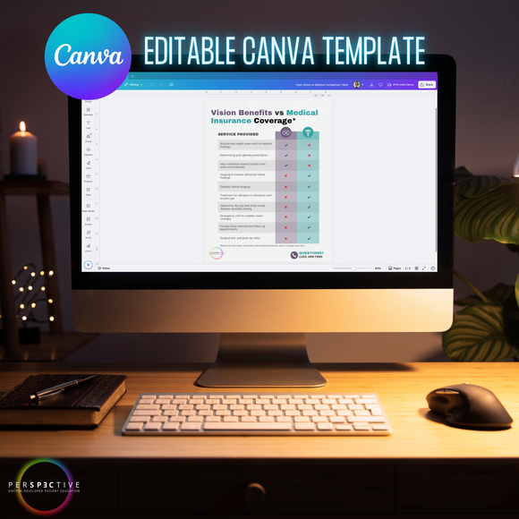 vision benefits vs medical insurance printable for optometrists optometry office ophthalmology perspective docs editable canva template